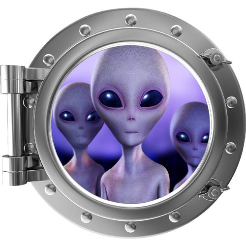 12" PortScape Aliens #3 Instant Space 3D Window Outer Space UFO Removable Vinyl Wall Sticker Decal Wall Art for Childrens Room Decor