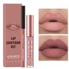 MIELIKKI 2Pcs Matte Liquid Lipstick and Lip Liner Set, One Step Lips Makeup Kit, Non-Stick Cup Lip Gloss + Lip Liner Pen, High Pigmented, Waterproof, Long-Lasting, 01