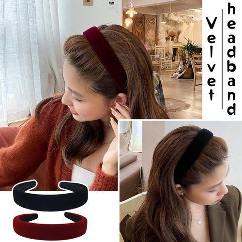 Lestp 5Pcs Velvet Wide Headband for Women Black Green Red Headband Christmas Accessories Gift Soft Padded Headband Fashion Headband Non Slip Vintage Head Band Plastic Headband Assorted 90s Hair Band