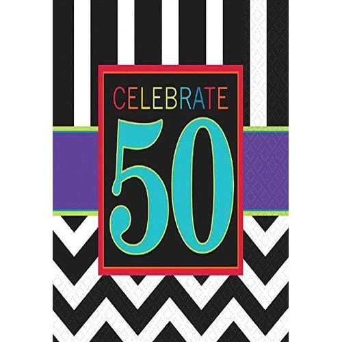 Must-Have Chevron and Stripes 50th Birthday Party Luncheon Napkins Tableware, Pack of 16, Multi , 6.5"6.5" Paper