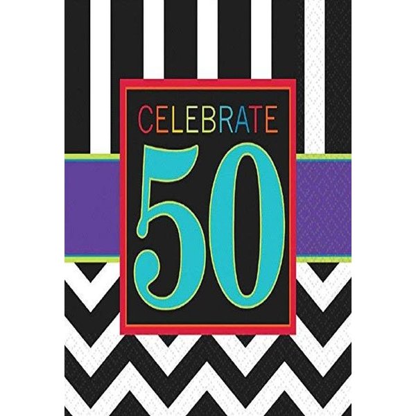 Must-Have Chevron and Stripes 50th Birthday Party Luncheon Napkins Tableware, Pack of 16, Multi , 6.5"6.5" Paper