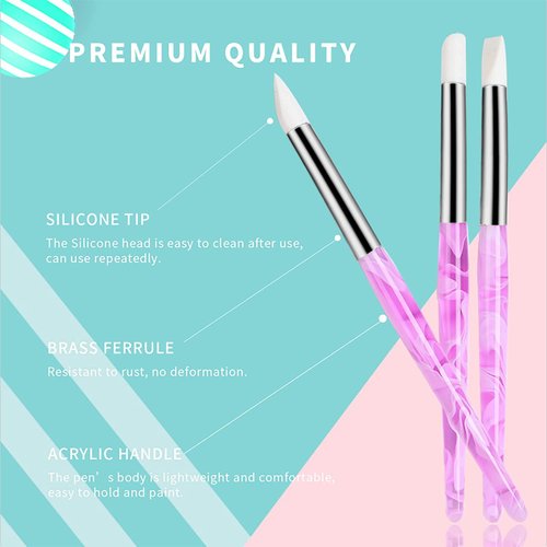 BQAN 5Pcs Nail Art Silicone Pens Acrylic Handle Gel Nail Art Carving Drawing Brushes