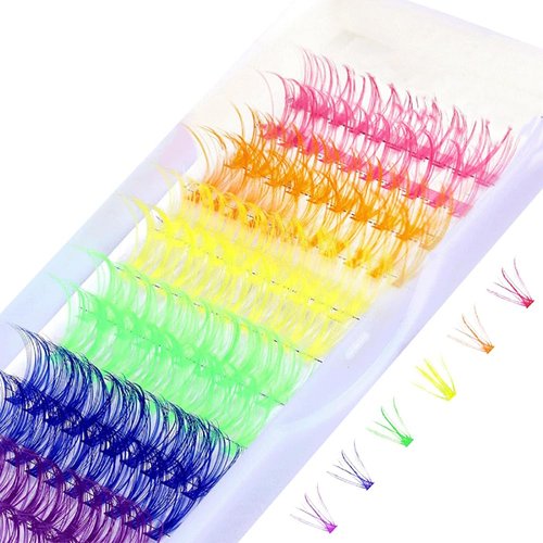 120 Pcs Colored Lash Clusters Rainbow Eyelashes Wispy D Curl Lashes Long False Eye Lashes Eyelash...