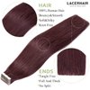 Lacer 20 Inch Invisible Best Tape in Hair Extensions Human Hair Silky Straight Double Sided PU Skin Weft Tape in Human Hair Extensions Color #99J Red Wine Burgundy 50g 20pcs