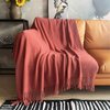 LOMAO Knitted Throw Blanket with Tassels Bubble Textured Soft Blanket Lightweight Throws for Couch Cover Home Decor (Red Mud, 50x60)