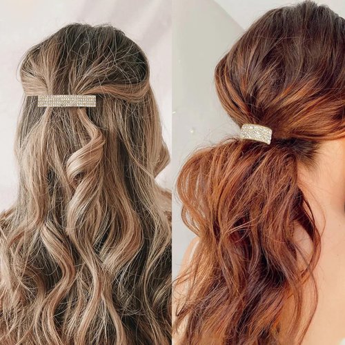 Wecoe 6pcs/set Gold and Silver Rhinestone Hair Barrettes For Women Hair Scrunchies Decorative Hair Clips Diamond Hair Ties Ponytail Holders French Barrettes Hair Accessories For Women Girls Gifts