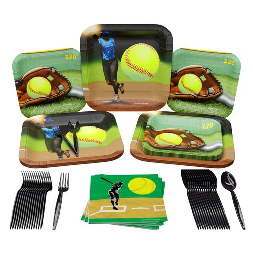 Softball Party Supplies Pack (100 Pieces for 16 Guests) - Softball Party Supplies, Sports Birthda...