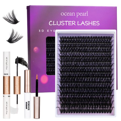 Ocean Pearl Lash Clusters 10-20mm Thick 300D Volume Eyelashes Clusters Lashes 300PCS Lash Extension Kit Eyelash Extension Kit Fluffy Individual Lashes DIY Lash with Lash Bond+Seal+Remover+Tweezer-300D