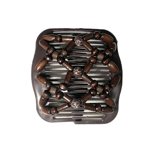 FXQHAN Women Magic Hair Combs Wood Beaded Stretch Double Side Combs Clips Bun Maker Hair Accessories (Brown)