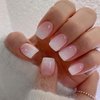 Square Press on Nails Short Ombre Pink Fake Nails Qsnidy French Glossy Acrylic Full Cover False Nails for Women and Girls, Fit Perfectly & Natural Reusable Stick On Nails in 12 Sizes -24 Nails Kit