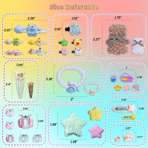 Hair Accessories Set, Hair Accessories Gifts Designed for Girls, 53 pcs of Unique Cute Hair Clips and Hair Ties, Hair Accessories Box with Makeup Mirror and Stickers