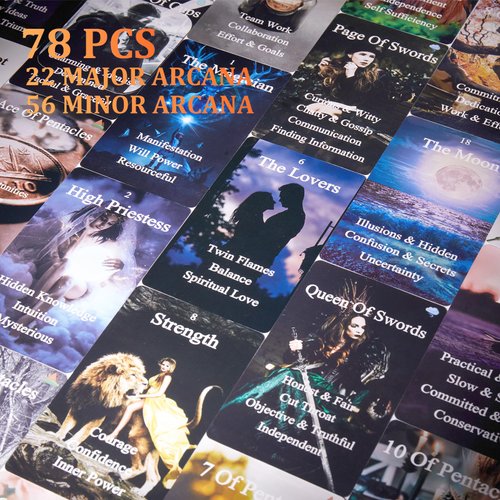 BQLXBABLT Unique Tarot Cards for Beginners with Meanings on Them 78PCS Divine Twin Flame Oracle Tarot Deck Set with Elements and Message on Them for Energy Life Love time Spiritual Journey and Career