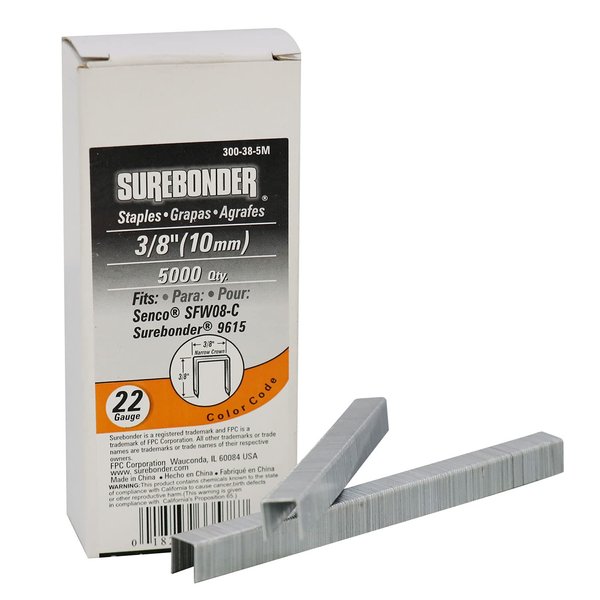 Surebonder 300-38-5M 3/8-Inch 22 Gauge Upholstery Staples, 5000 count