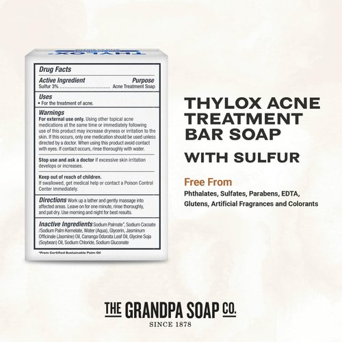 The Grandpa Soap Co. Thylox Acne Treatment Bar Soap - With 3% Natural Sulfur - Prevents and Eliminates breakouts - For Acne Prone Skin - Safe for Sensitive Skin - 3.25 Ounces (Pack of 2)