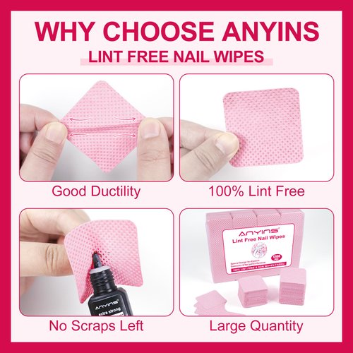 ANYINS Lint Free Nail Wipes, 1200PCS White Lint Free Wipes Non-woven Fabric Gel Polish Remover Super Absorbent Soft Nail Polish Remover for Nail Salon, Home DIY