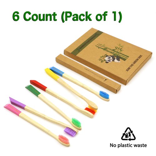 Virgin Forest Bamboo Toothbrush, Natural Eco Friendly Wood Toothbrushes, Biodegradable Charcoal Tooth Brush, Pack of 6