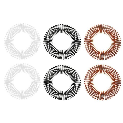 6 PCS Plastic Stretchy Circle Flexible Comb Teeth Headband Hair Clips Hoop Women's Fashion Hair Combs Hair Band Hair Accessories (Black+Brown+Transparent)