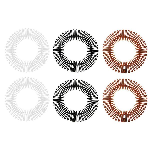 6 PCS Plastic Stretchy Circle Flexible Comb Teeth Headband Hair Clips Hoop Women's Fashion Hair Combs Hair Band Hair Accessories (Black+Brown+Transparent)