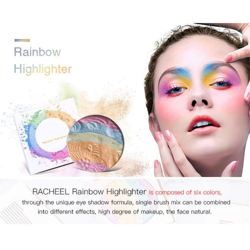 FantasyDay Pro 6 Colors 3D Baked Rainbow Highlighter Eyeshadow Makeup Palette Xmas Cosmetic Blusher Shimmer Powder Contouring Kit Unicorn Blush