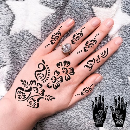 RoseNacht Henna Tattoo Stencil Kit 165+pcs, 23 Sheets Henna Stencils Glitter Airbrush Reusable Temporary Tattoo Stencils Indian Arabian Realistic Tattoo Stickers for Face Body Paint DIY