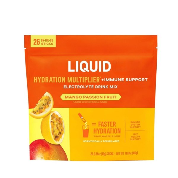 Liquid Hydration Multiplier Plus Immune Support Mango Passionfruit Flavor 26 Pack | Hydration Powder Packets | Electrolyte Drink Mix | Easy Open Single-Serving Sticks | Non-GMO |