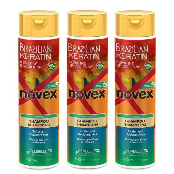 NOVEX Brazilian Keratin Shampoo (Pack of Three) - Infused with a 100% Natural Brazilian Keratin Protein