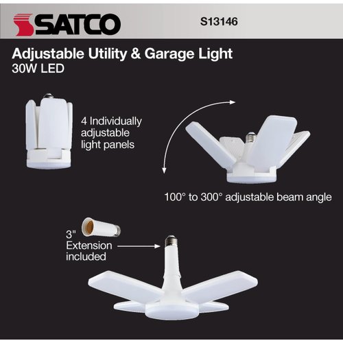 Satco S13146 Adjustable Multi-Beam LED Utility and Garage Ceiling Light, White, 5000K, 1 Count (Pack of 1)