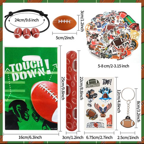 Kolewo4ever 295 Pieces Football Party Favors Football Themed Birthday Gift Goodie Bags Party Faovrs 24 Set Mini Foam Stress Balls,Slap Bracelet, Keychain, Charm Bracelets