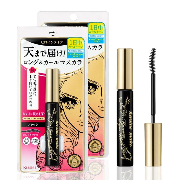 HEROINE MAKE by KISSME Mascara Duo Set | 2 Full-Size - Long & Curl Up Waterproof Mascara, Japanese Lengthening & Volume Fiber Tubing Eye Makeup, Black