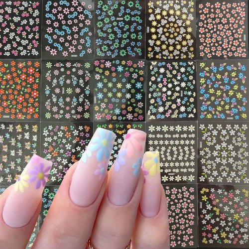 30Pcs Colorful Flower Nail Art Stickers Decals 3D Self Adhesive Nail Stickers Flower Nail Art Supplies Daisy Floral Bow Heart Nail Designs Stickers for Women Girls DIY Manicure Accessories Decoration