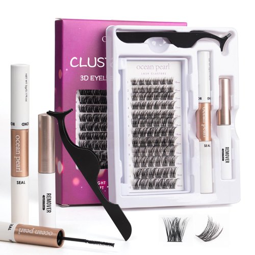 Lash Extension Kit 72 Cluster Individual Lashes Natural with Lash Bond and Seal Super Hold Eyelash Tweezers Lash Glue Remover Easy to Remove Lash Clusters Kit DIY at Home 10-16mm C/D Curl - OP01