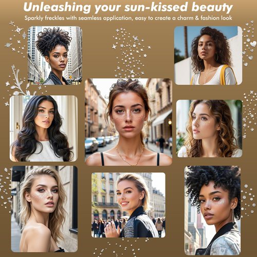 Wugbc Silver Glitter Freckles Face Tattoo 8 Styles, Face Glitter Sparkle Freckles Makeup Patches for Body Cheekbones Music Festival Rave Party Cute Shimmer Fake Freckle Temporary Tattoos Sticker