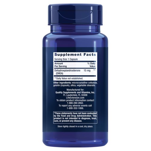 Life Extension DHEA 15 mg – Hormone Balance Supplement, Memory, Muscle Mass and Bone Density Support, Healthy Sex Drive, Gluten-Free, Non-GMO, 100 Capsules