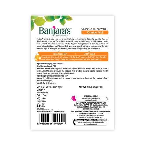 Banjara's Natural Orange Peel Skin Care Powder Rejuvenates Skin & Delays Aging 100g