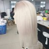 Guanyuhair 13x4#60 Color Platinum Blonde Short Bob Wigs Lace Front Wig Human Hair With Pre Plucked Brazilian Ash Blonde Straight Bob Wig (10inch)