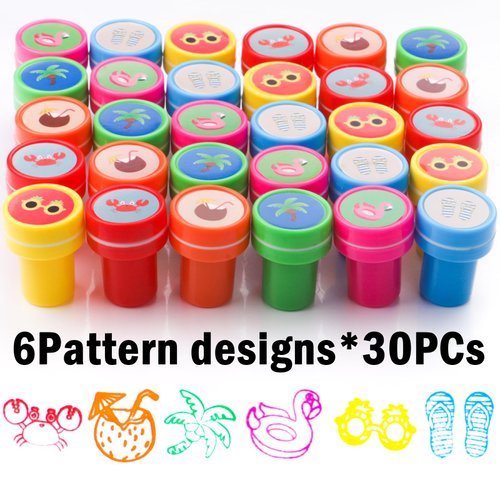 30Pcs Summer Beach Party Stamps for Kids Pool Birthday Party Supplies Favor Decorations Teacher Stamps Reward Pinata Fillers Goodie Bag Fillers