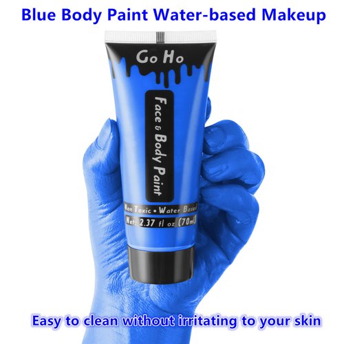 Go Ho Royal Blue Face Body Paint Washable(2.37 oz),Water Based Cream Blue Face Paint,Smurf Mystique Avatar Clown Makeup,Blue Body Paint for SFX Cosplay Costumes Festivals Halloween Makeup