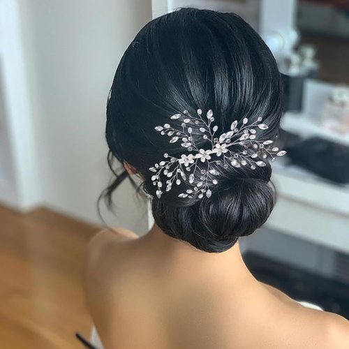 Bridal Hair Comb Crystal Pearl Wedding Headpieces,Flower Bridal Rhinestone Hair Piece for Wedding,Luxury Prom Hair Accessories For Women Girls -Silver