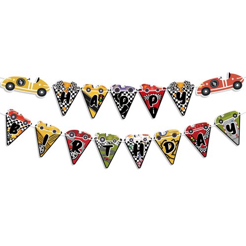 OTTPOOM Race Car Birthday Party Decorations Vintage Race Car Happy Birthday Banner Retro Racing Cars Theme Birthday Banners Party Supplies