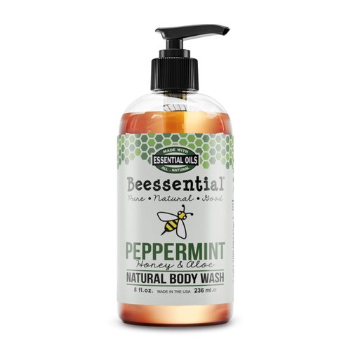 Beessential Natural Body Wash, Peppermint | Sulfate-Free Bath and Shower Gel with Essential Oils for Men & Women, 8 oz