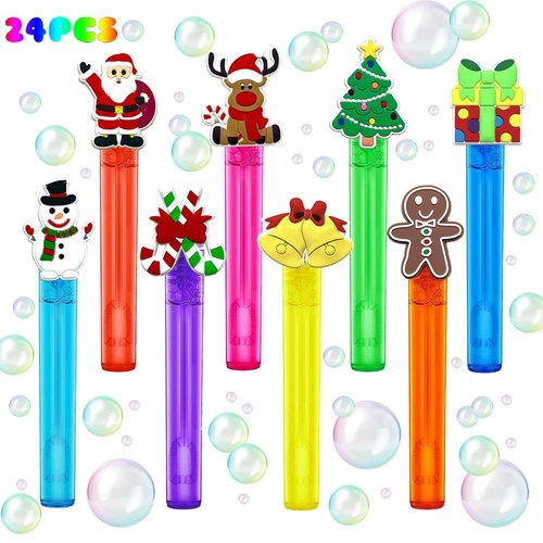 uoyoi Christmas Party Favors,24Pcs Christmas Bubble Wands for Kids,Xmas Bubble Wand for Christmas Birthday Party Supplies,Classroom Prizes Pinata Goodie Bag Stuffers Gift