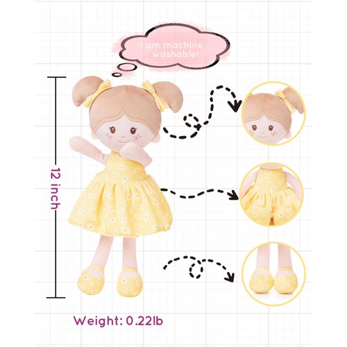 LeyaDoll Soft Baby Doll Toys (12''), My First Baby Rag Doll for 1 Year-Old Girl Birthday Gift, Leya Doll Christmas Plush Toys Gift for Toddler Kids Infants -Daisy Girl