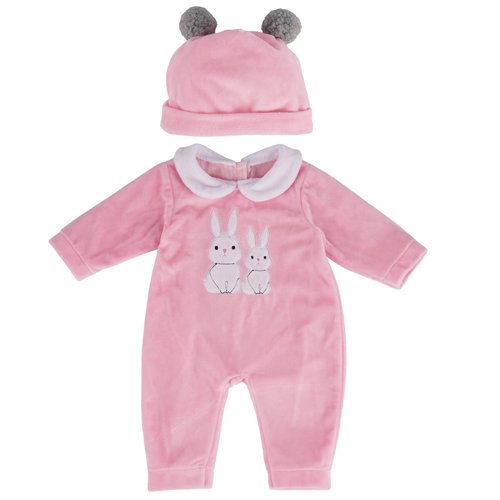 BABESIDE 2 Pcs Reborn Baby Doll Clothes with Doll Hat for 17-22 Inch Babydolls, Cute Bunny Pattern Baby Doll Outfits Accessories fit Newborn Baby Doll Girls, Pink