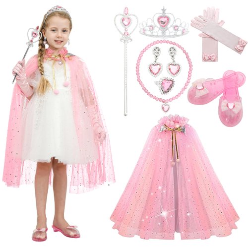 Lingway Toys pink princess dress up Cape Costume for girls aged 3-8，8 Piece toddler girl toys set