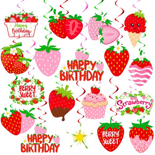 Strawberry Hanging Swirls 20Pcs Strawberry Birthday Party Decorations Berry Sweet One Hanging Decor Berry Sweet Swirls Ceiling Streamer for Strawberry Themed Baby Shower Supplies