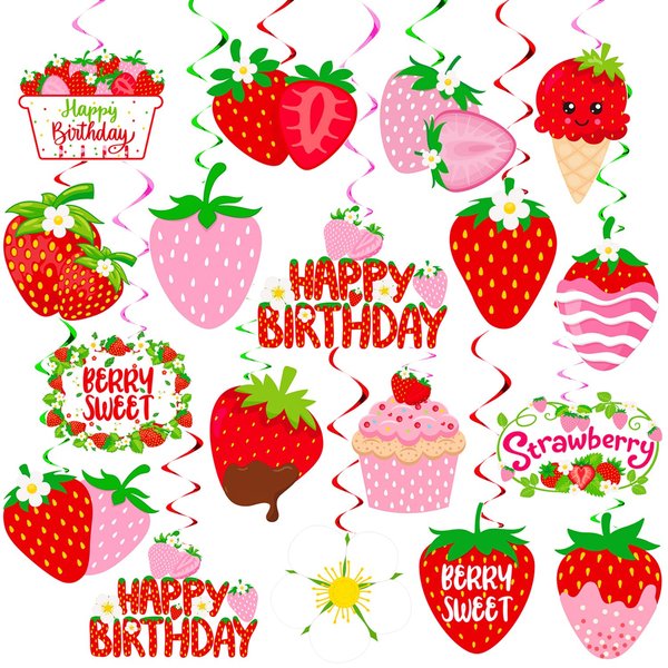 Strawberry Hanging Swirls 20Pcs Strawberry Birthday Party Decorations Berry Sweet One Hanging Decor Berry Sweet Swirls Ceiling Streamer for Strawberry Themed Baby Shower Supplies