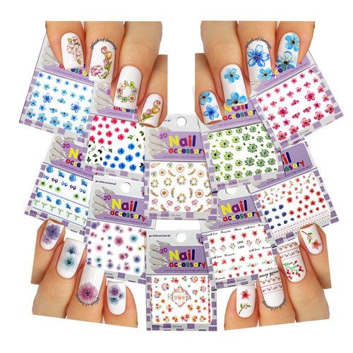 Nail Art 3D Stickers ♥ Mixed Flower Collection of 10 Decals /EE-III/