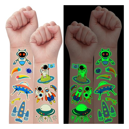 Partywind 290 Styles (30 Sheets) Luminous Space Tattoos for Kids Party Decorations, Glow Outer Sp...