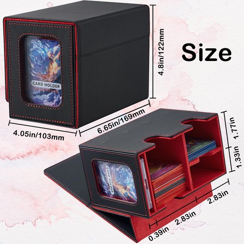 FOTEEMO Card Deck Box For MTG, Prime Card Display with Dice Tray Commander Deck Box Magic The Gathering Deck Box Holding 250+ Sleeveless Trading Card Storage Box Yu-gioh Deck Box (Black&Red)