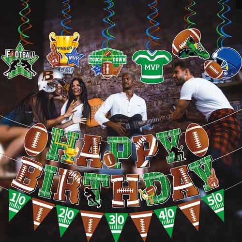 36Pcs Football Happy Birthday Banner Football Birthday Party Decorations with Football Party Hanging Decorations Super Bowl Birthday Decorations Football Themed Birthday Party Supplies